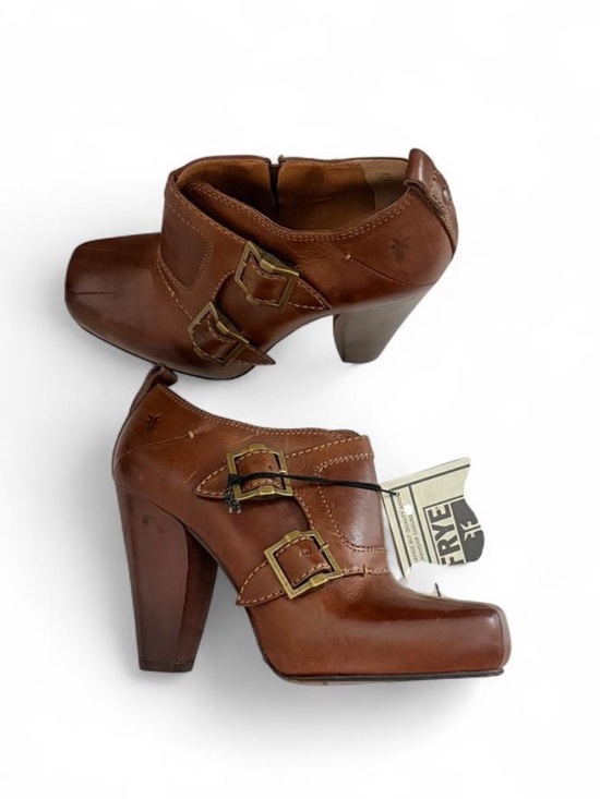 Frye Shoes - Frye Brown Leather Double-Buckle Ankle Boots
